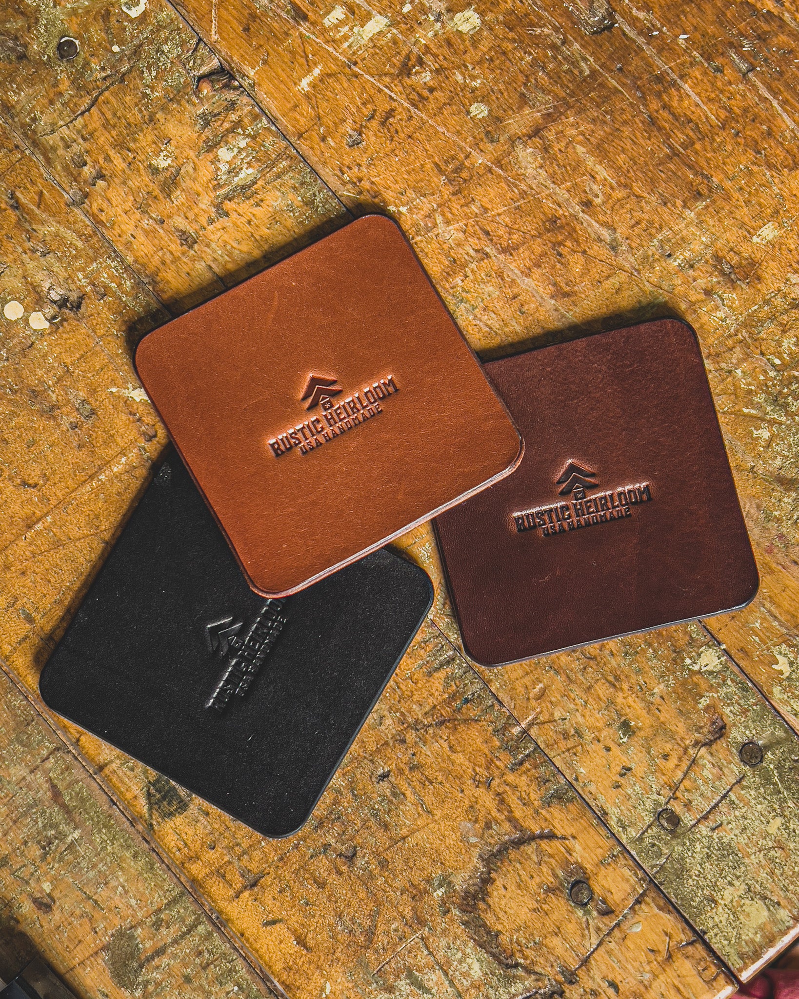 Leather Coaster Set, handmade heavy duty thick rustic coasters