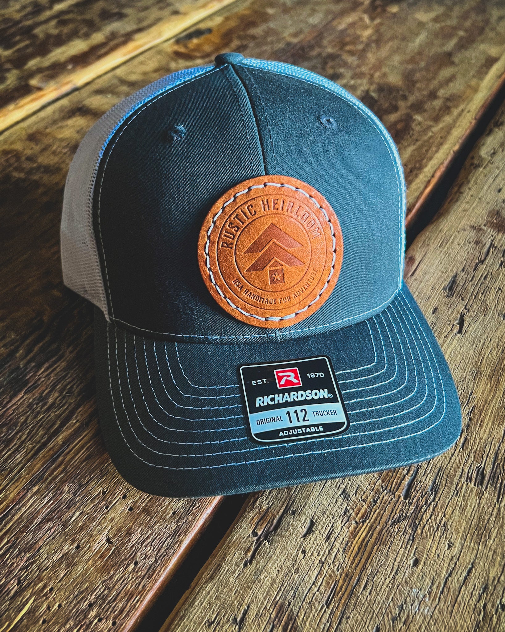 Structured Trucker Hat with Leather Logo Patch - Bourbon Real Talk